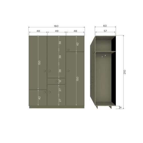 Kledingkast Alfie kleur 210 x 160cm - Forest - Afbeelding 9