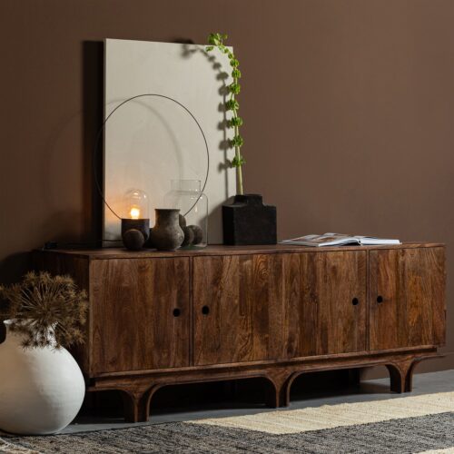 Dressoir Staes Mangohout, 200cm, kleur Walnoot - Afbeelding 2