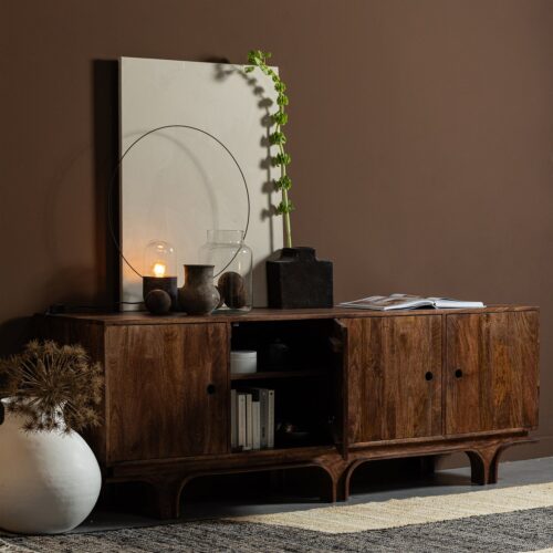Dressoir Staes Mangohout, 200cm, kleur Walnoot - Afbeelding 3