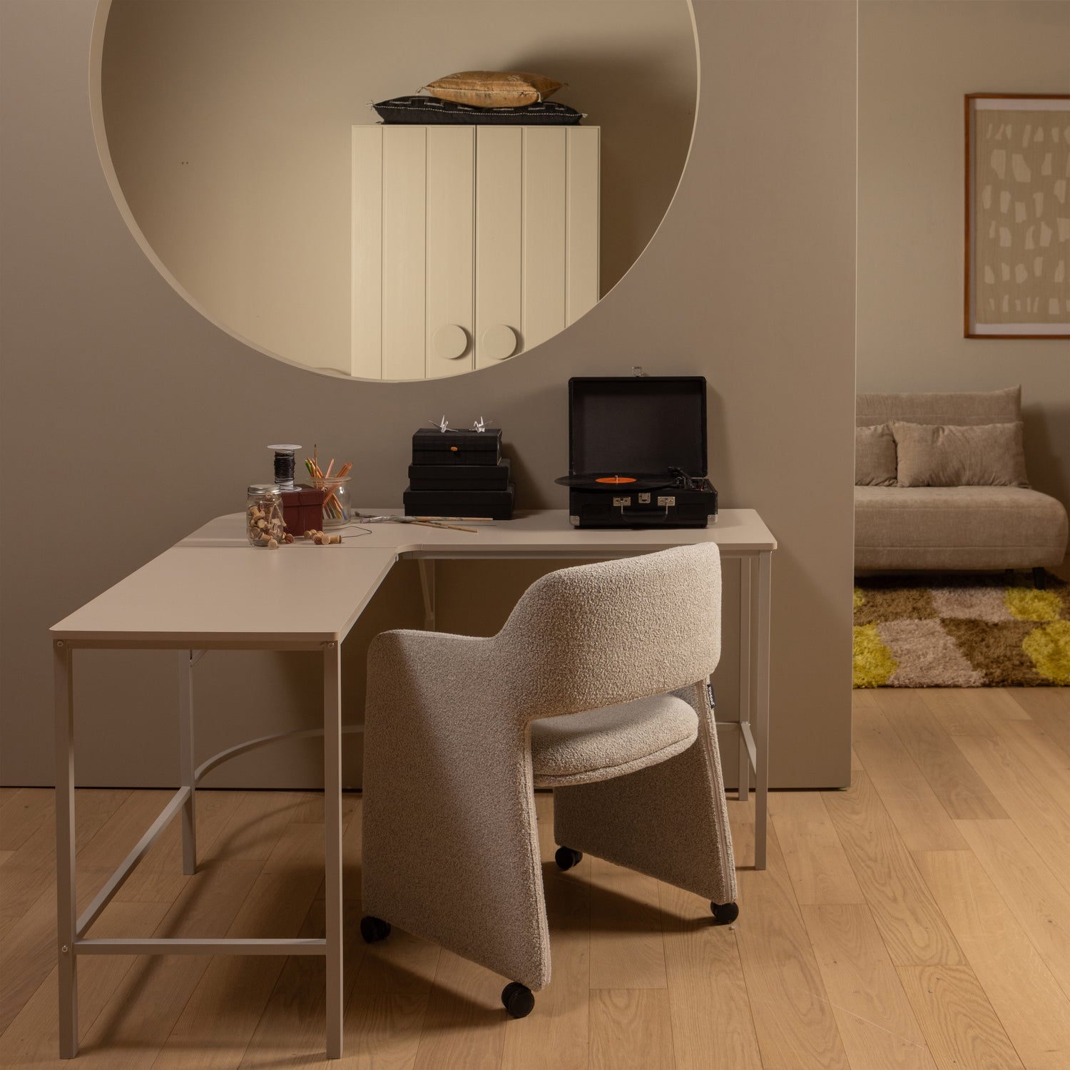 Eetkamerstoel Lyric Op wielen Bouclé - Greige - Afbeelding 2