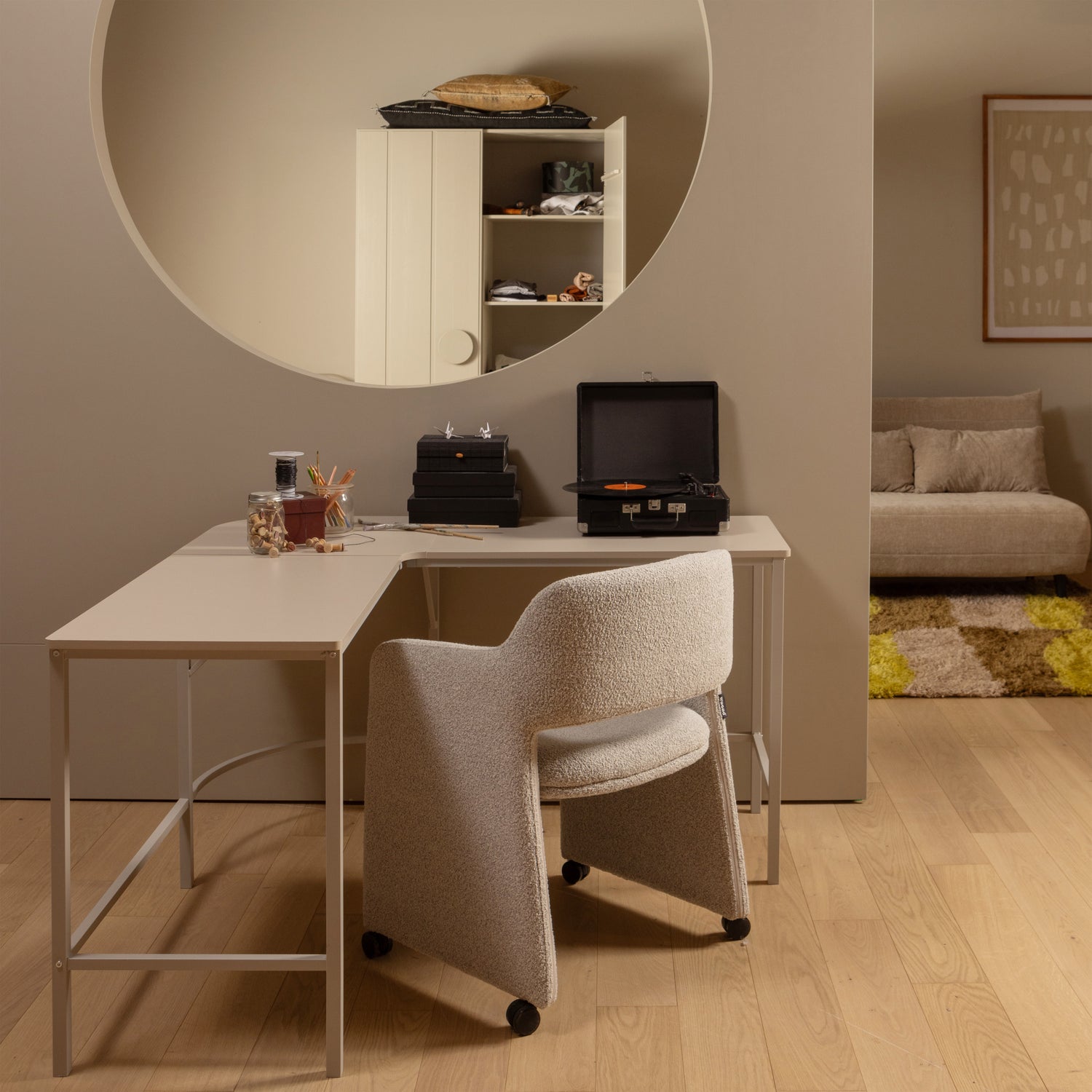 Eetkamerstoel Lyric Op wielen Bouclé - Greige - Afbeelding 3