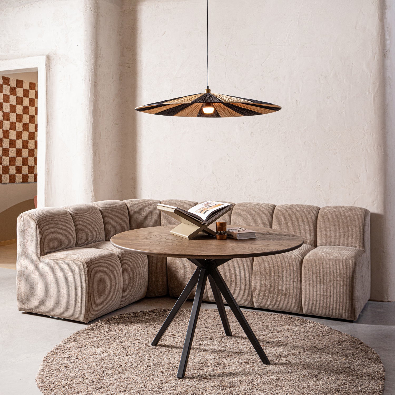 Eetkamerbank Mojo Geweven Rib, 164cm, kleur Donker Zand - Afbeelding 2