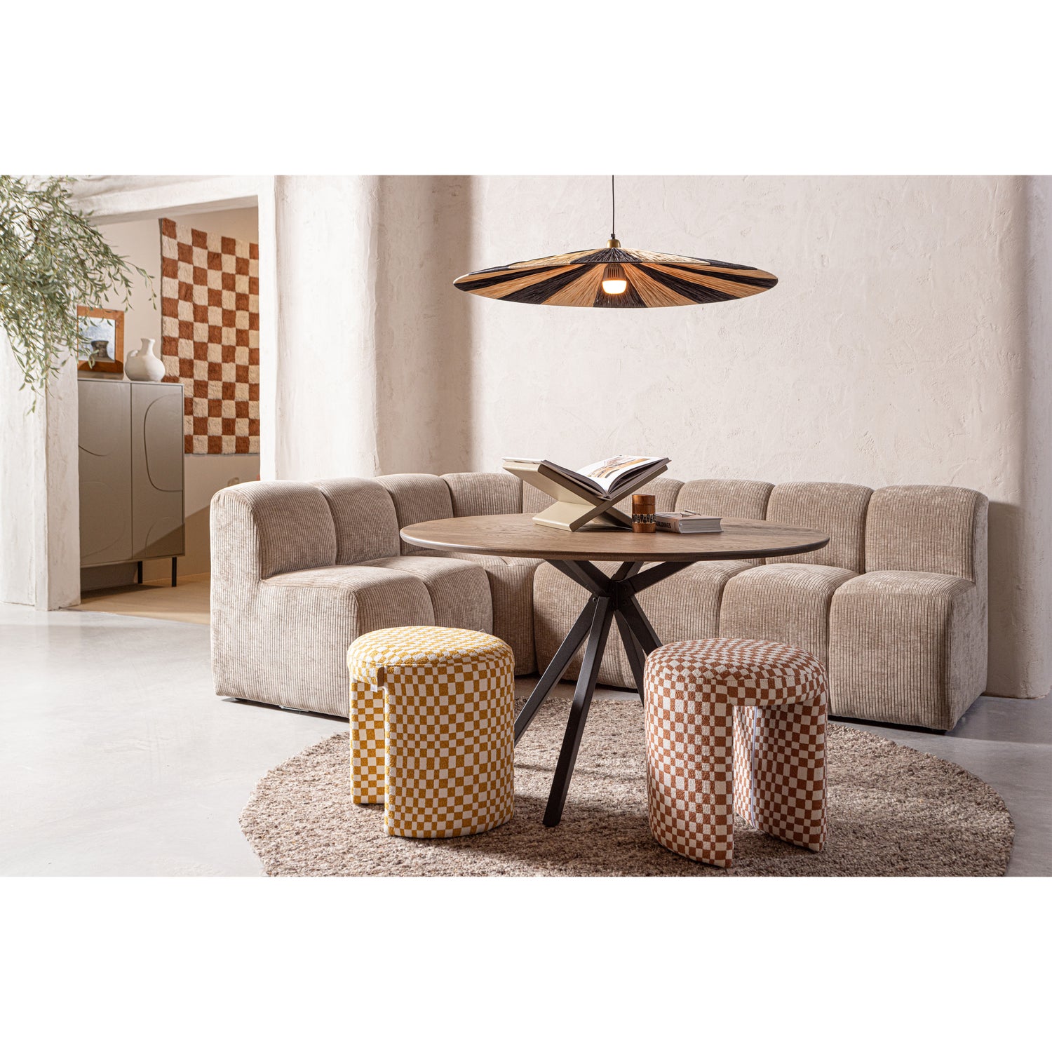 Eetkamerbank Mojo Geweven Rib, 164cm, kleur Donker Zand - Afbeelding 3