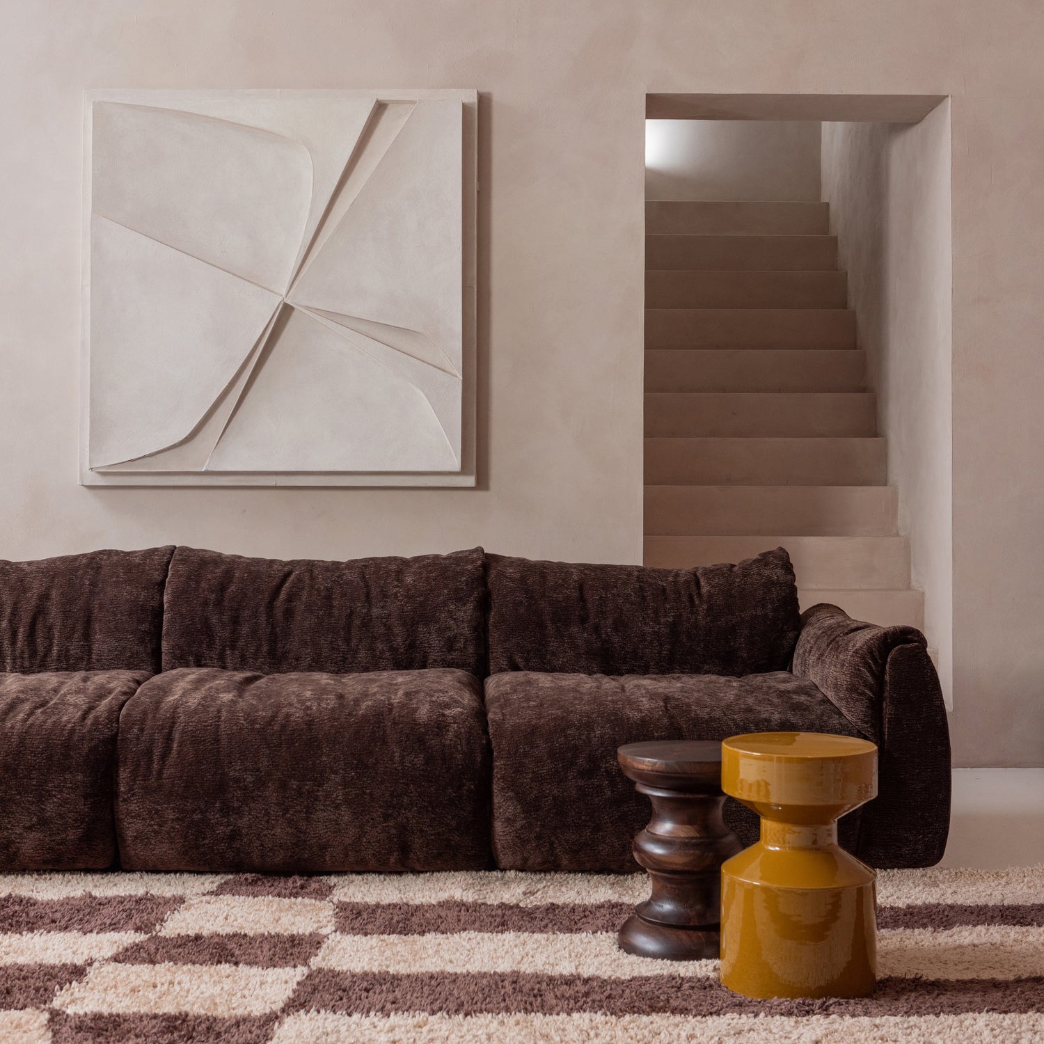 3-zits Bank Baggy 3D Geweven chenille - Donkerbruin - Afbeelding 2