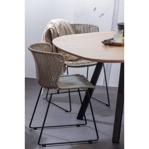 Organische Eettafel Tablo Eikenhout Met 2-stand zwarte poot 130 x 130cm - Afbeelding 2