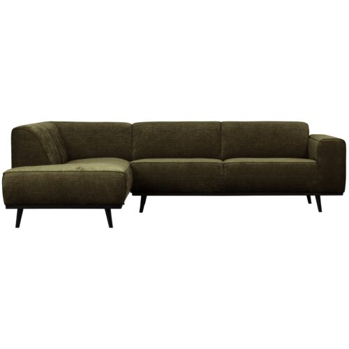 Statement hoekbank links platte brede rib warm groen