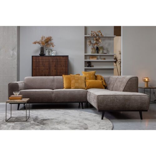Statement hoekbank rechts platte brede rib taupe - Afbeelding 2