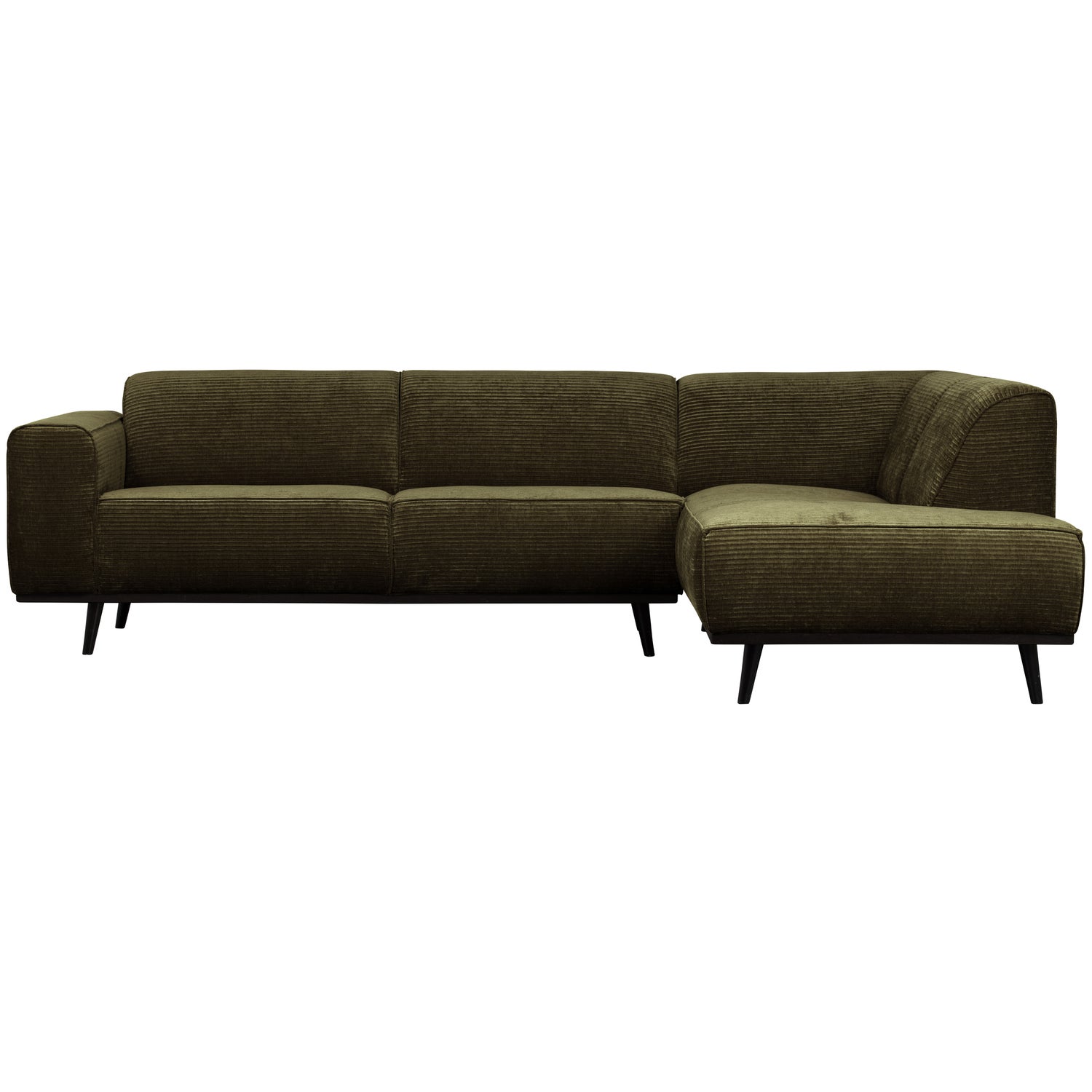 Statement hoekbank rechts platte brede rib warm groen