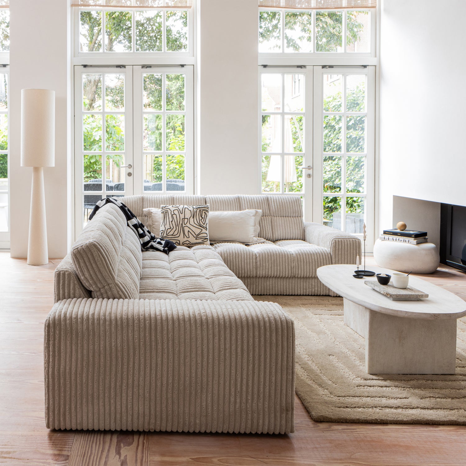 Second date hoekbank rechts grove ribstof naturel - Afbeelding 2