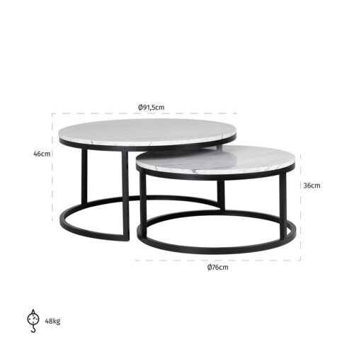 Salontafel Lexington Marmer Set van 2 stuks - Wit - Afbeelding 3