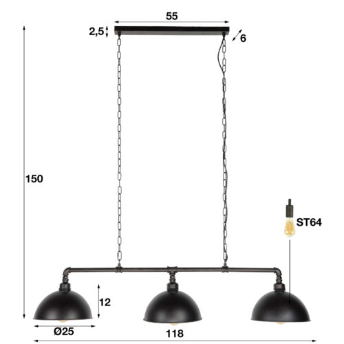 Hanglamp Industrial Tube 3 lampen - Afbeelding 8