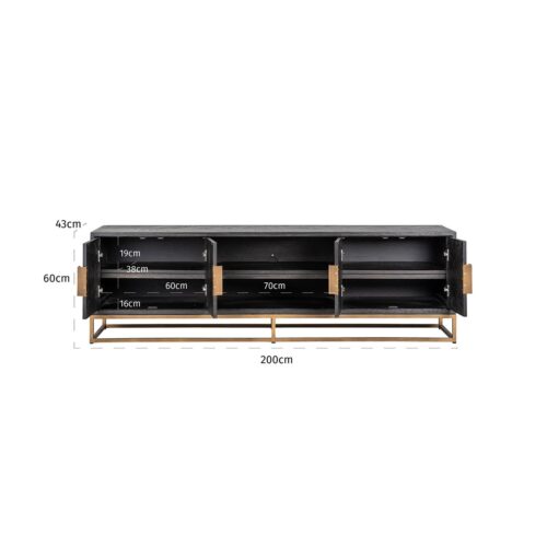 TV-dressoir Blackbone brass 4-deuren 200 (Black rustic) - Afbeelding 5