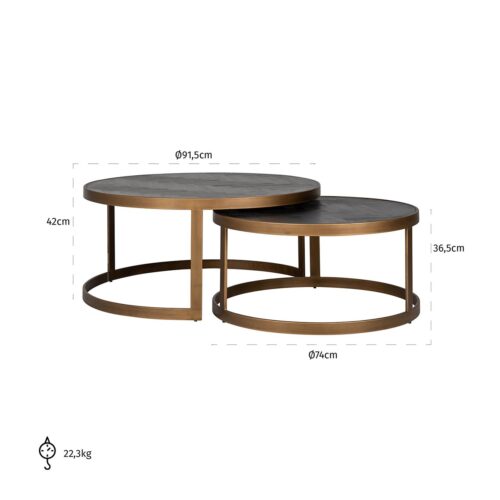 Salontafel Blackbone Eiken met metalen frame - set van 2 - Afbeelding 3
