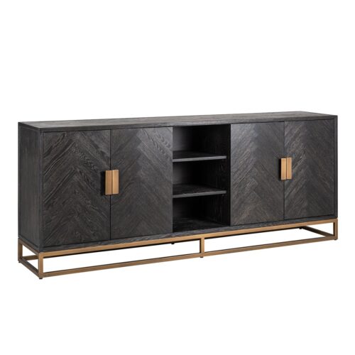 Dressoir Zwartbone brass 4-deuren + open vak (Zwart Rustiek)