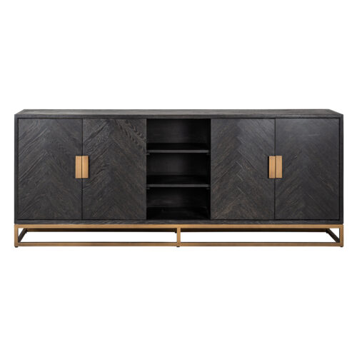 Dressoir Zwartbone brass 4-deuren + open vak (Zwart Rustiek) - Afbeelding 3