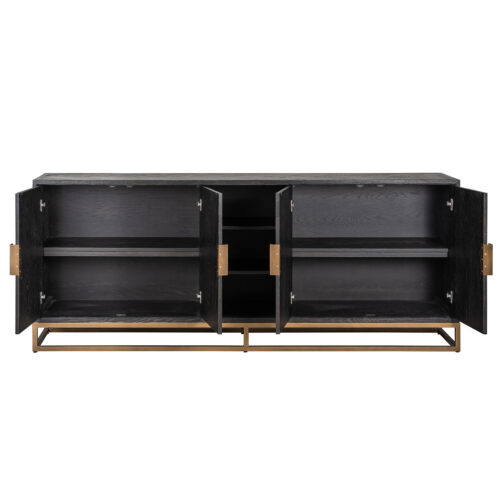 Dressoir Zwartbone brass 4-deuren + open vak (Zwart Rustiek) - Afbeelding 5
