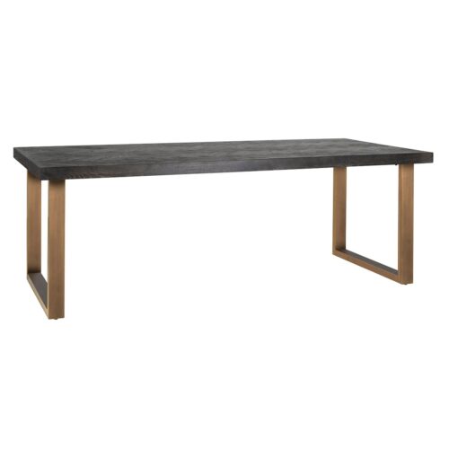 Eettafel Blackbone Eiken 220 x 100 cm met gouden u-poot - Zwart