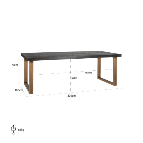 Eettafel Blackbone Eiken 220 x 100 cm met gouden u-poot - Zwart - Afbeelding 2