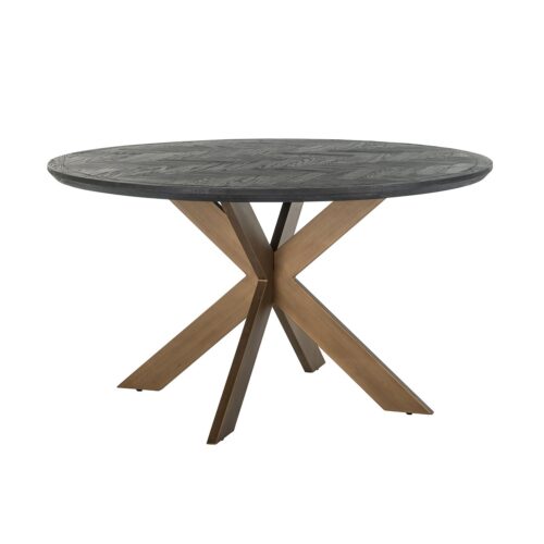 Ronde Eettafel Blackbone Ø140 cm met geborsteld gouden spinpoot - Zwart