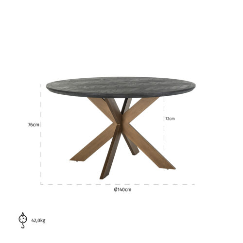 Ronde Eettafel Blackbone Ø140 cm met geborsteld gouden spinpoot - Zwart - Afbeelding 3