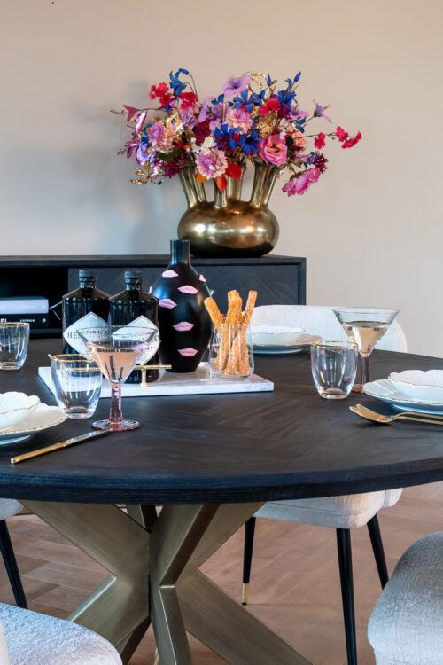 Ronde Eettafel Blackbone Ø140 cm met geborsteld gouden spinpoot - Zwart - Afbeelding 4
