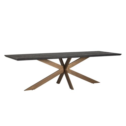 Eettafel Blackbone Eiken 260 x 100 cm met geborsteld gouden spinpoot - Zwart