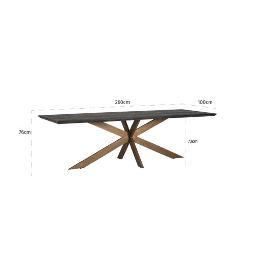 Eettafel Blackbone Eiken 260 x 100 cm met geborsteld gouden spinpoot - Zwart - Afbeelding 5
