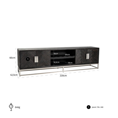 TV-dressoir Blackbone silver 4-deuren 220 (Black rustic) - Afbeelding 5