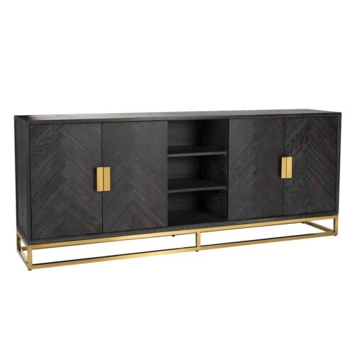 Dressoir Zwartbone Goud 4-deuren + open vak (Zwart Rustiek)