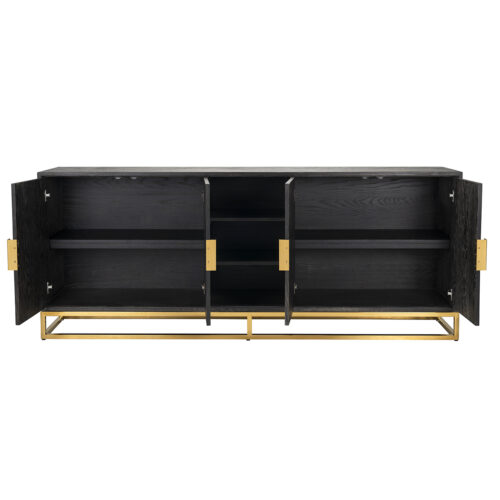 Dressoir Zwartbone Goud 4-deuren + open vak (Zwart Rustiek) - Afbeelding 6
