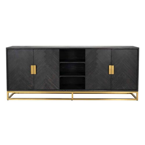 Dressoir Zwartbone Goud 4-deuren + open vak (Zwart Rustiek) - Afbeelding 3