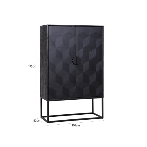 Opbergkast Blax 110 x 175cm Eikenhout en staal kleur zwart - Afbeelding 4