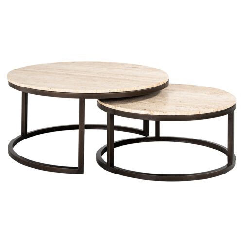 Ronde Salontafel Avalon Travertin - Set van 2 stuks