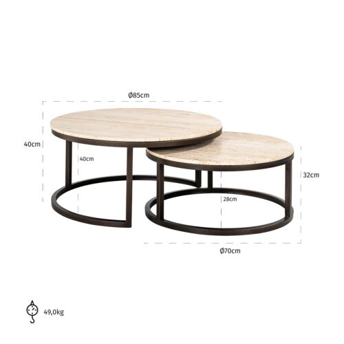 Ronde Salontafel Avalon Travertin - Set van 2 stuks - Afbeelding 4