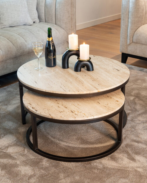 Ronde Salontafel Avalon Travertin - Set van 2 stuks - Afbeelding 5