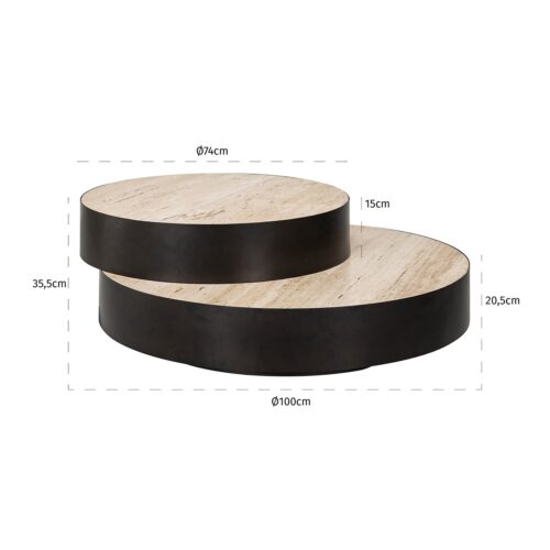 Ronde Salontafel Avalon Travertin - 2 Laags - Afbeelding 3