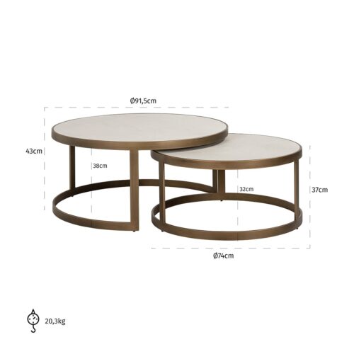 Ronde Salontafel Whitebone Eiken - Set van 2 stuks - Afbeelding 4
