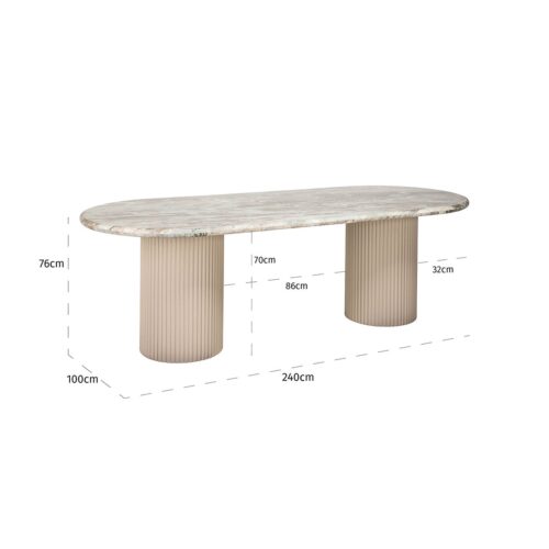 Ovale Eettafel Coronel Marmer 240 x 100 cm Beige - Afbeelding 4