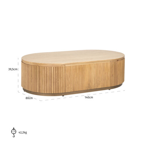 Ovale Salontafel Belfort Eiken 140 cm -Naturel - Afbeelding 5