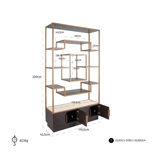 Wandkast Claremont Eiken en travertin 220 x 120cm - Afbeelding 5