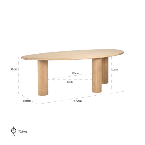 Organische Eettafel Oakley Eiken 235 x 110 cm - Naturel - Afbeelding 5