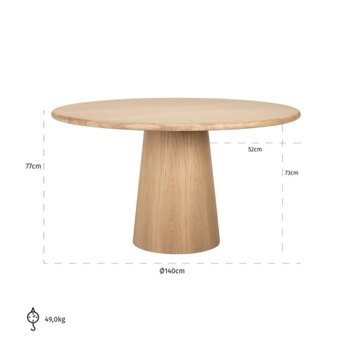 Ronde Eettafel Oakley Eiken Ø140 cm - Naturel - Afbeelding 3