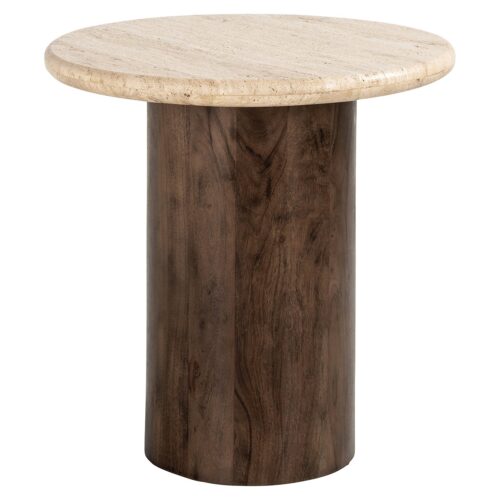 Bijzettafel Douglas Mangohout en Travertin - Ø50 cm