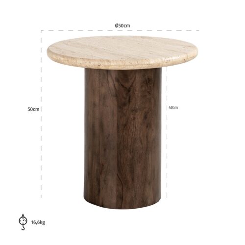Bijzettafel Douglas Mangohout en Travertin - Ø50 cm - Afbeelding 3