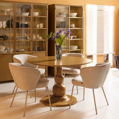 Ronde Eettafel Blanco Mangohout, 120cm, kleur Honing Geel - Afbeelding 2