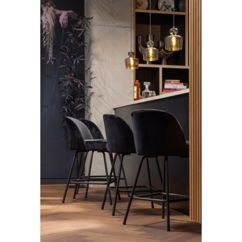 Barkruk Vogue Fluweel - Zwart (zithoogte 65cm) - Afbeelding 3