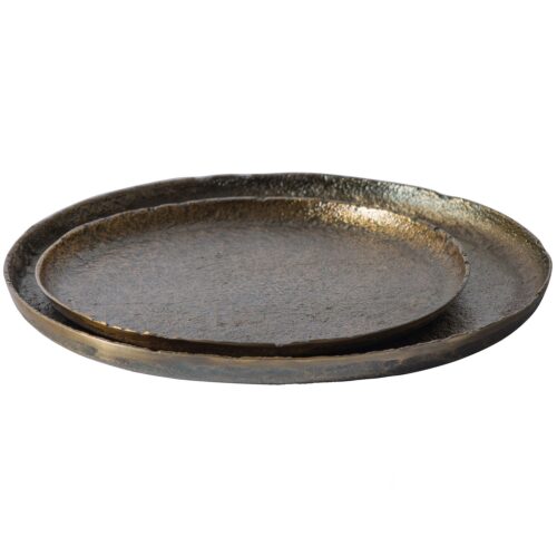 Set v 2 - serving plate dienblad metaal antique brass