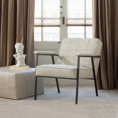 Poef Patchwork Lederlook Naturel - Afbeelding 3