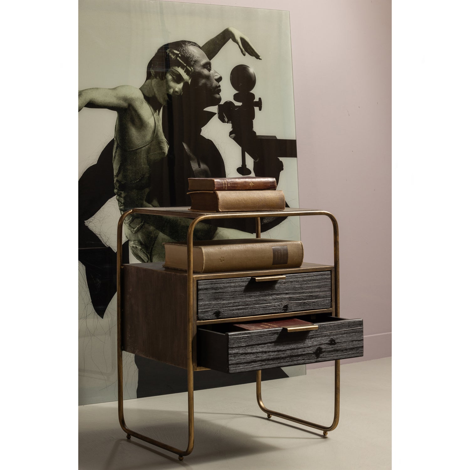 Nachtkastje/Ladekast Polite Met 2 lades, kleur Antique Brass - Afbeelding 2