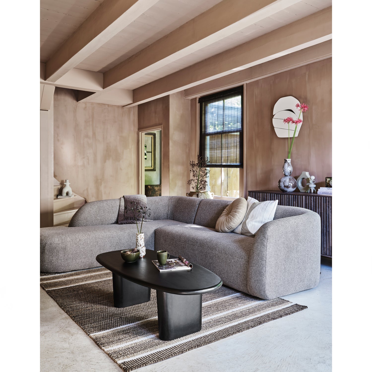 Sloping hoekbank links lichtbruin melange - Afbeelding 3